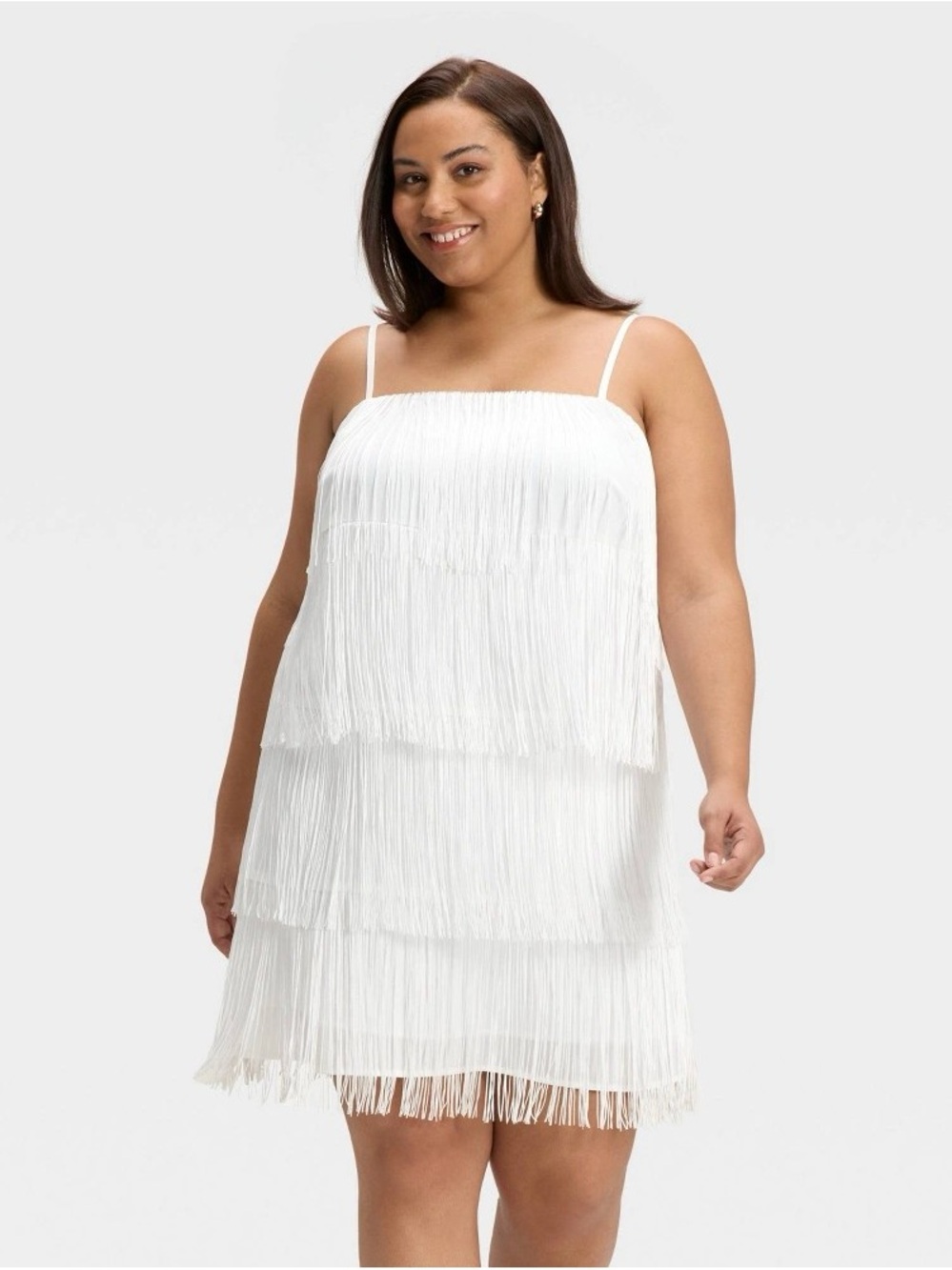 a new day White Layered Fringe Mini Dress b241